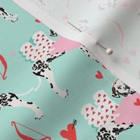 dalmatian cupid dog pattern fabric - dalmatian fabric, love bug fabric, cupid dog fabric, dog fabric, dog valentines fabric -  mint