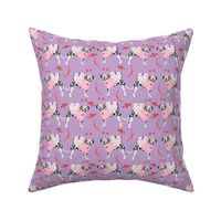 dalmatian cupid dog pattern fabric - dalmatian fabric, love bug fabric, cupid dog fabric, dog fabric, dog valentines fabric - purple