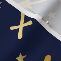 astrology golden signs and stars on navy blue