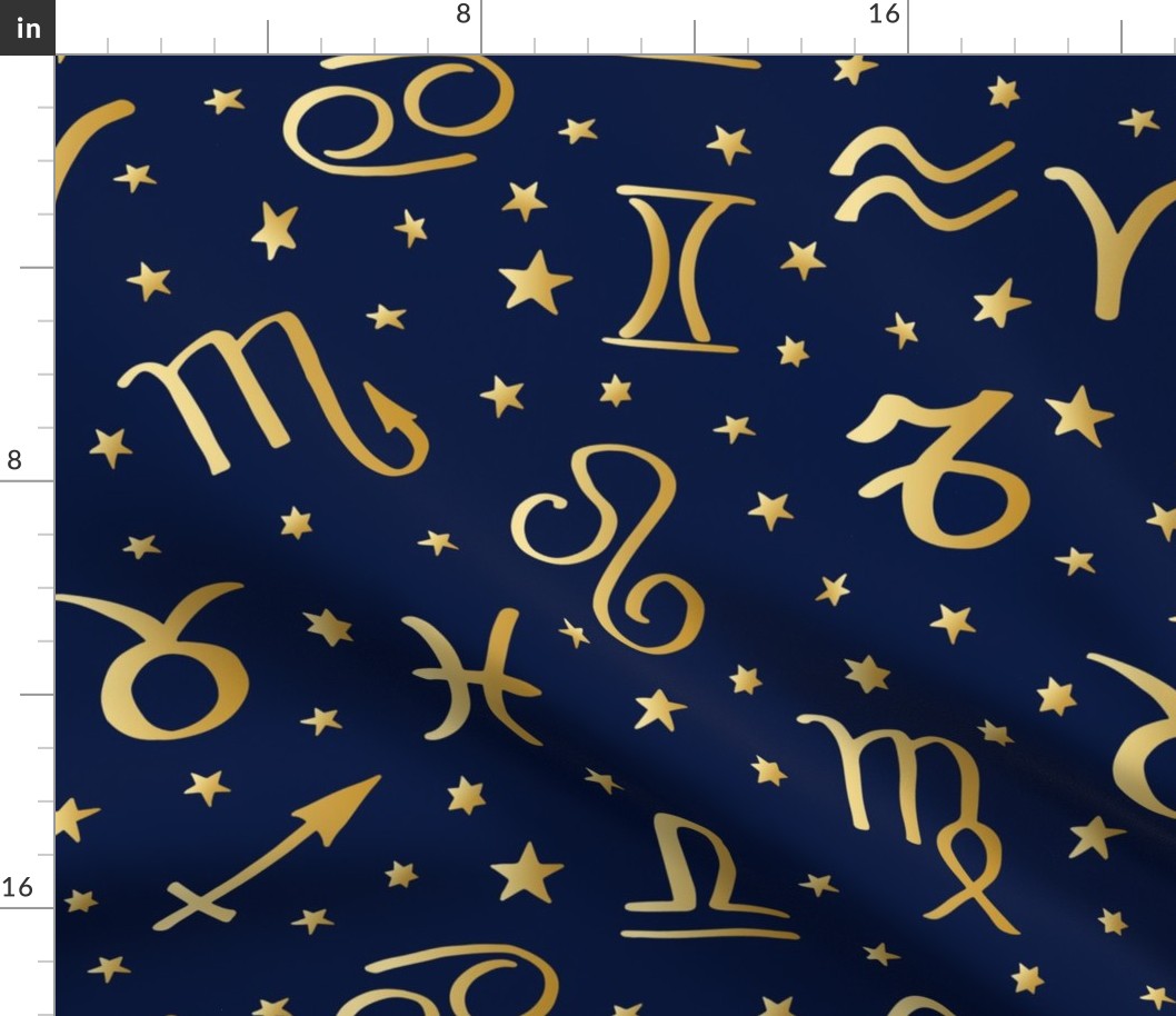 astrology golden signs and stars on navy blue
