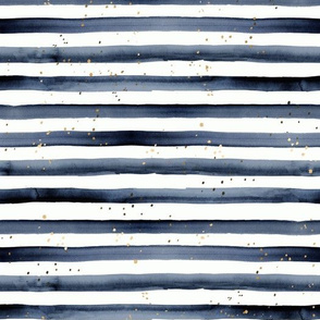 Watercolor stripe + gold dots Navy 