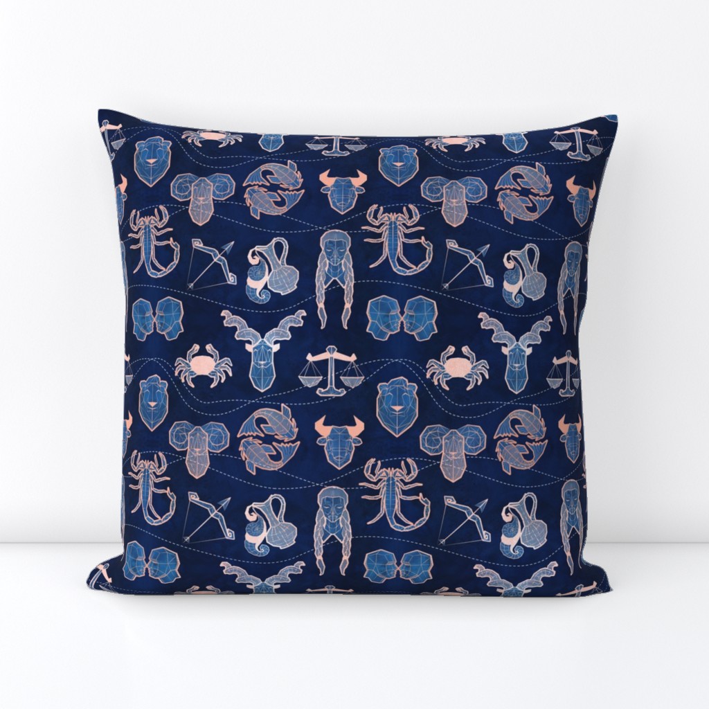 Geometric astrology zodiac signs // small scale // navy blue and coral