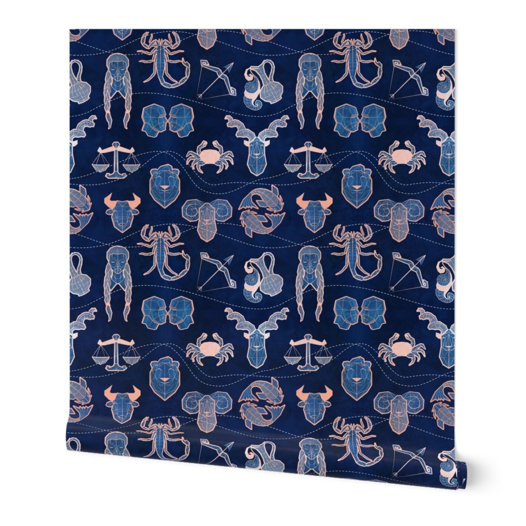 Geometric astrology zodiac signs // small scale // navy blue and coral