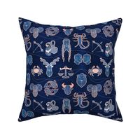 Geometric astrology zodiac signs // small scale // navy blue and coral