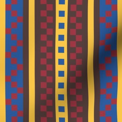 Zipper Zing Stripes in  Jester Red - Princess Blue - Aspen Gold - Brown Granite