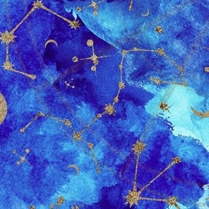 Celestial Zodiac Constellations in Midnight Watercolor