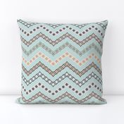 Scandi Flowers - Blue and Orange - Flower Chevron Coordinate