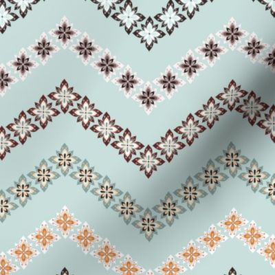 Scandi Flowers - Blue and Orange - Flower Chevron Coordinate