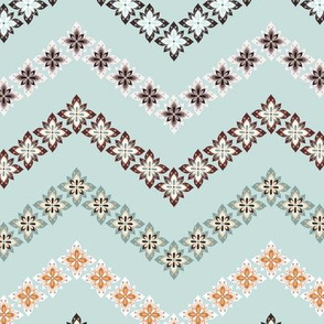 Scandi Flowers - Blue and Orange - Flower Chevron Coordinate