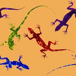 Colorful Spotted Lizards on Burnt Orange