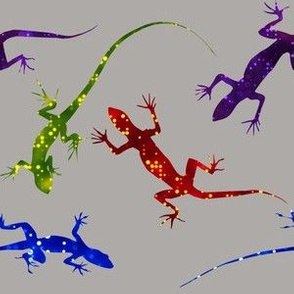 Colorful Spotted Lizards on Warm Gray