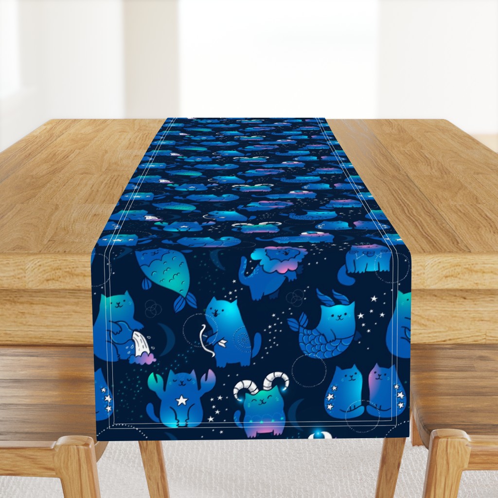 Large Cute cats zodiac pattern. Kawaii astrology animals design. Big.