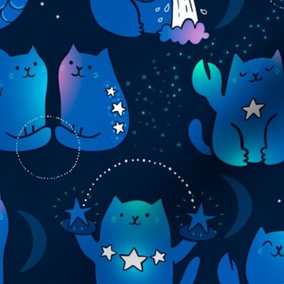 Large Cute cats zodiac pattern. Kawaii astrology animals design. Big.