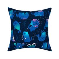 Large Cute cats zodiac pattern. Kawaii astrology animals design. Big.