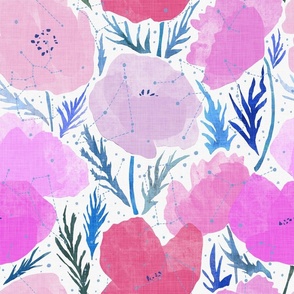Floral Starry Universe Zodiac with Pink Poppies on white