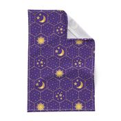 Golden Moon Stars Sun hexagons mosaic purple