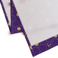 Golden Moon Stars Sun hexagons mosaic purple