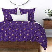 Golden Moon Stars Sun hexagons mosaic purple