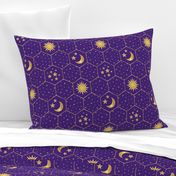 Golden Moon Stars Sun hexagons mosaic purple