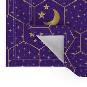 Golden Moon Stars Sun hexagons mosaic purple