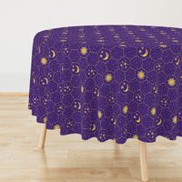Golden Moon Stars Sun hexagons mosaic purple