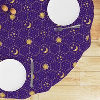 Golden Moon Stars Sun hexagons mosaic purple