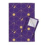 Golden Moon Stars Sun hexagons mosaic purple