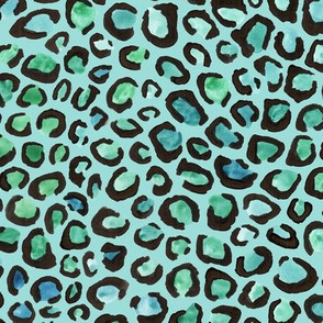 Blue and green cheetah print - light blue background