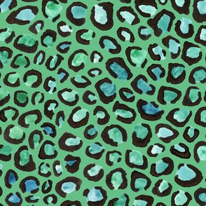 Blue and green cheetah print - green background