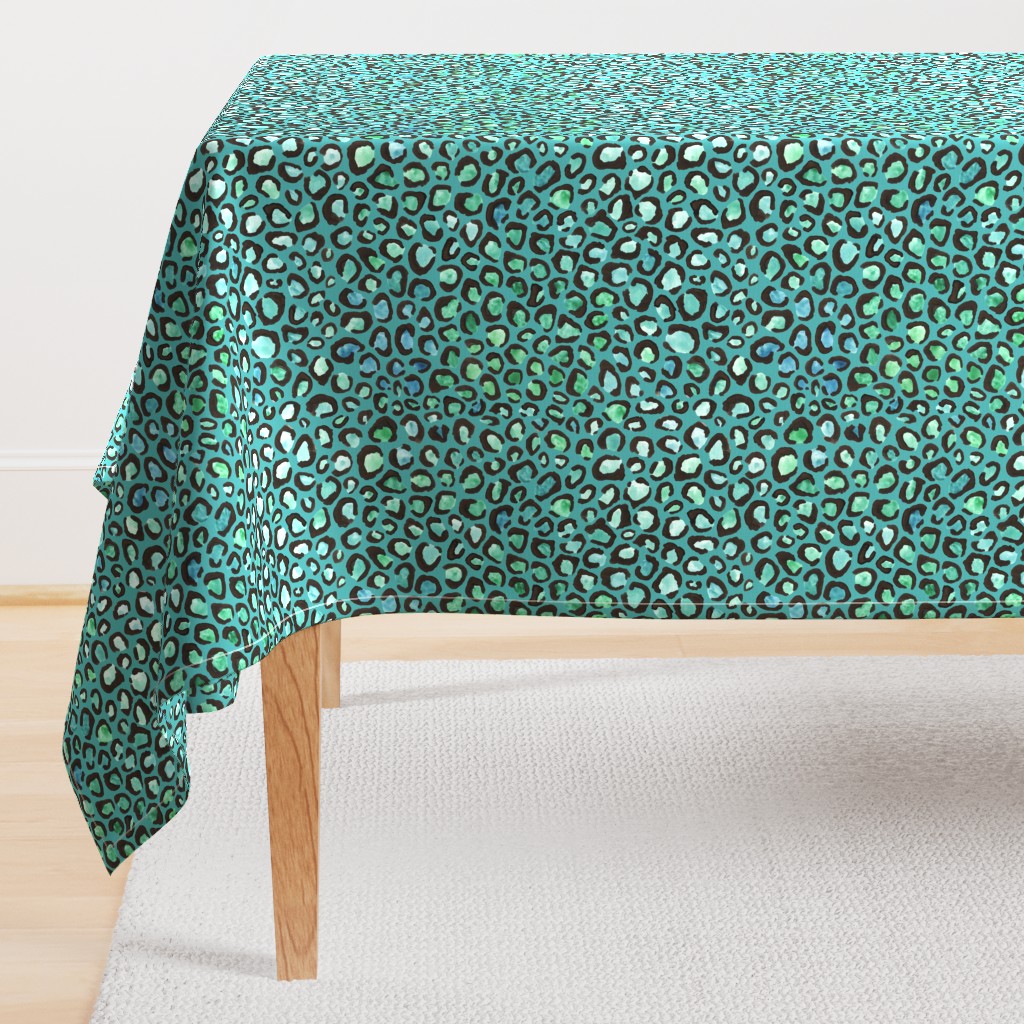 Blue and Green cheetah print - teal background