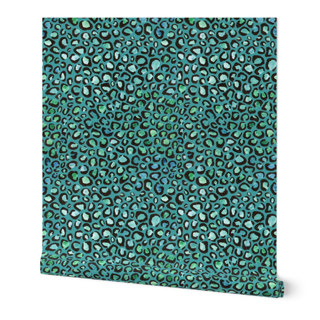 Blue and Green cheetah print - teal background