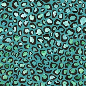 Blue and Green cheetah print - teal background