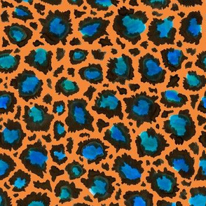 Vibrant blue animal print - orange background
