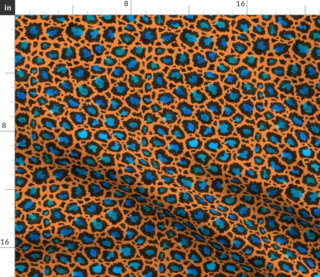 Vibrant blue animal print - orange background
