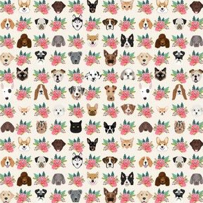 MICRO - Dogs and Cats heads florals pet lover fabric pattern offwhite