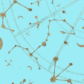 Gold Glitter Zodiac Constellations in Mint Aqua