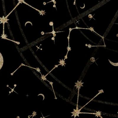 Gold Glitter Zodiac Constellations in Black