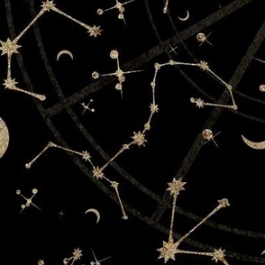 Gold Glitter Zodiac Constellations in Black