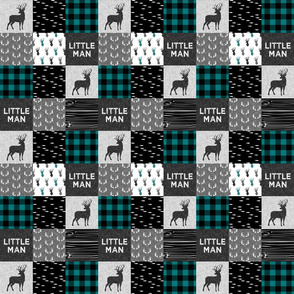 2" small scale - little man - teal and black (buck) quilt woodland C18BS
