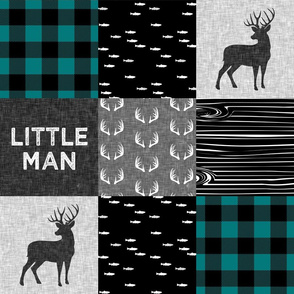 little man - teal and black (buck) quilt woodland C18BS