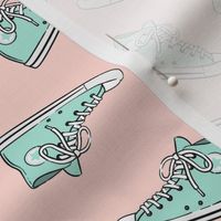 Retro Shoes - aqua on pink toss - Chucks