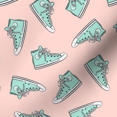 Retro Shoes - aqua on pink toss - Chucks