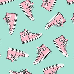 Retro Shoes - pink on aqua toss - Chucks