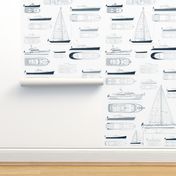 Zurn Yacht Design Wallpaper - Blue on White