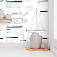 Zurn Yacht Design Wallpaper - Blue on White