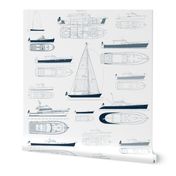 Zurn Yacht Design Wallpaper - Blue on White