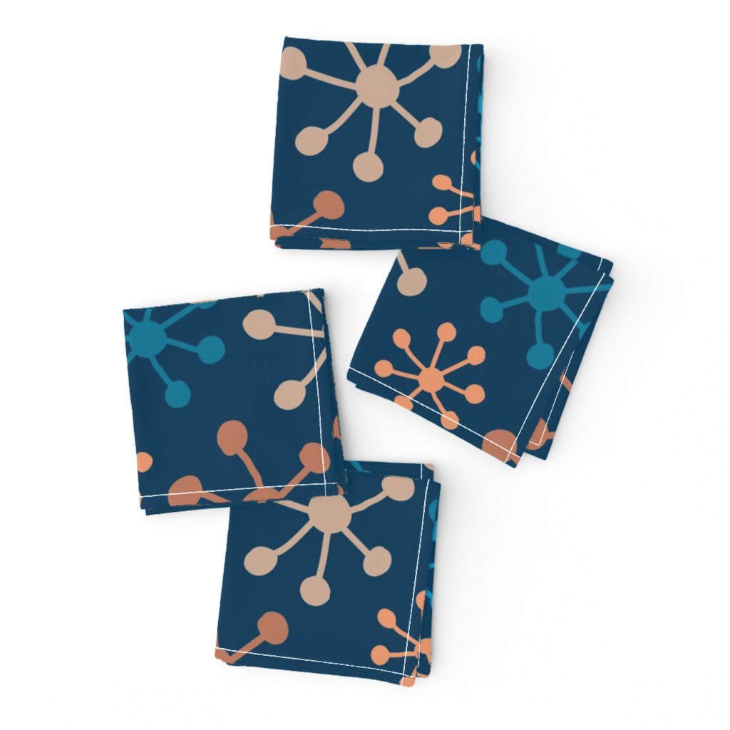 Bubble snowflakes stars navy blue beige