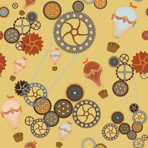 Steampunk gears in Gold and Hot air balloons