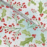 Holly Berry Watercolor - Winter White