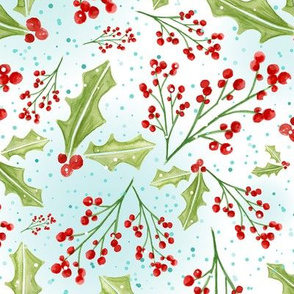 Holly Berry Watercolor - Winter White